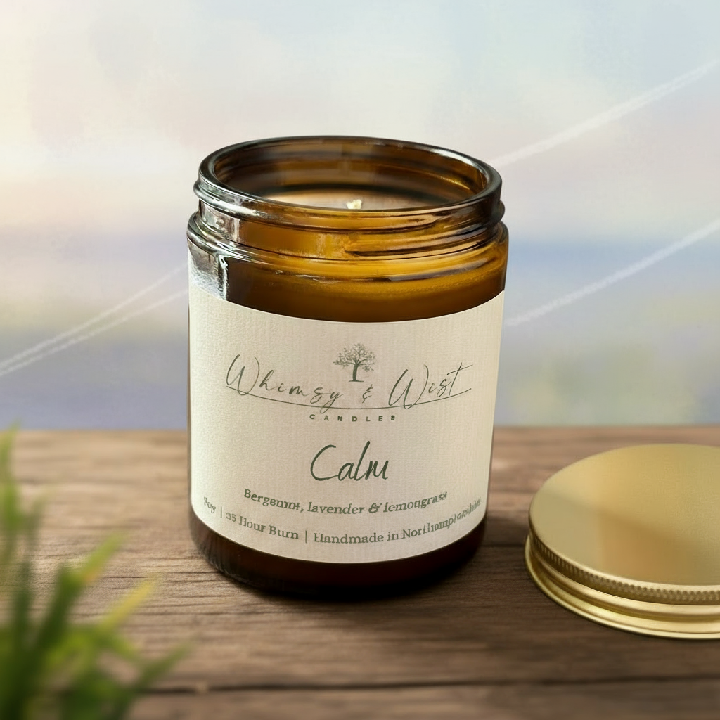 Calm essential oil soy candle with bergamot, lavender & lemongrass