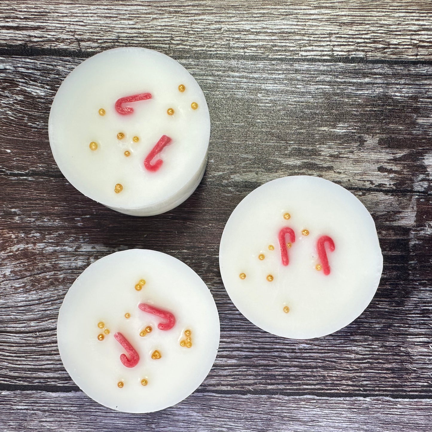 A pack of 3 vegan, cruelty free candy cane wax melts