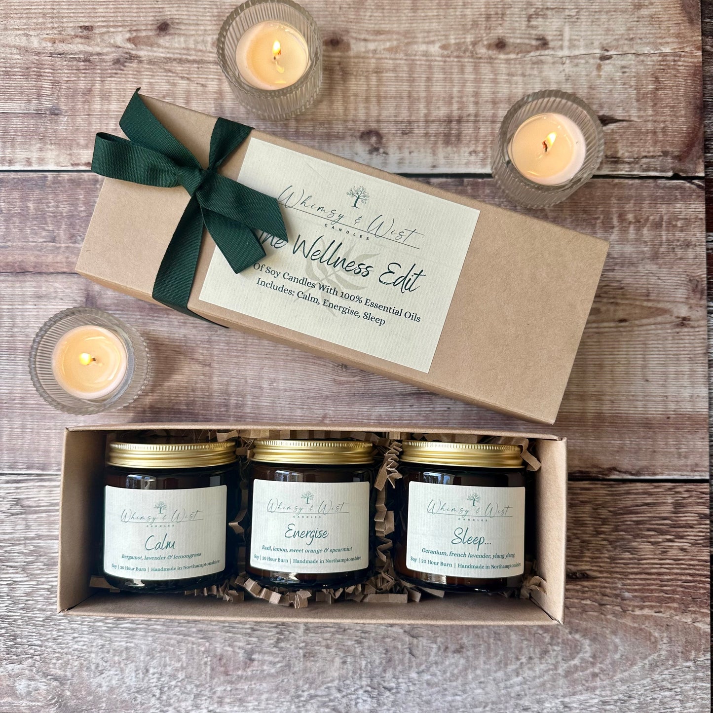 Set of 3 essential oil candles in a gift box