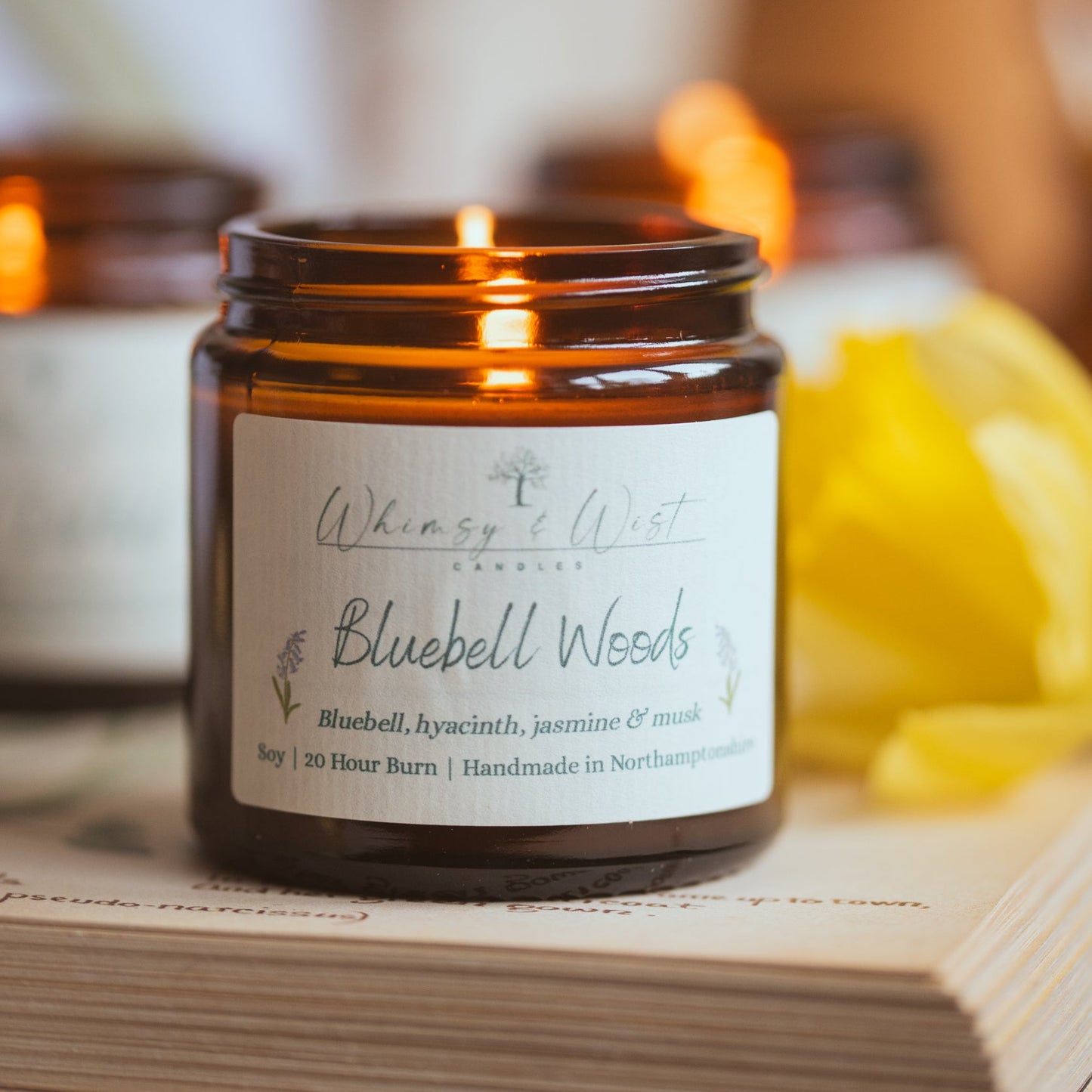 Bluebell Woods candle in a spring setting