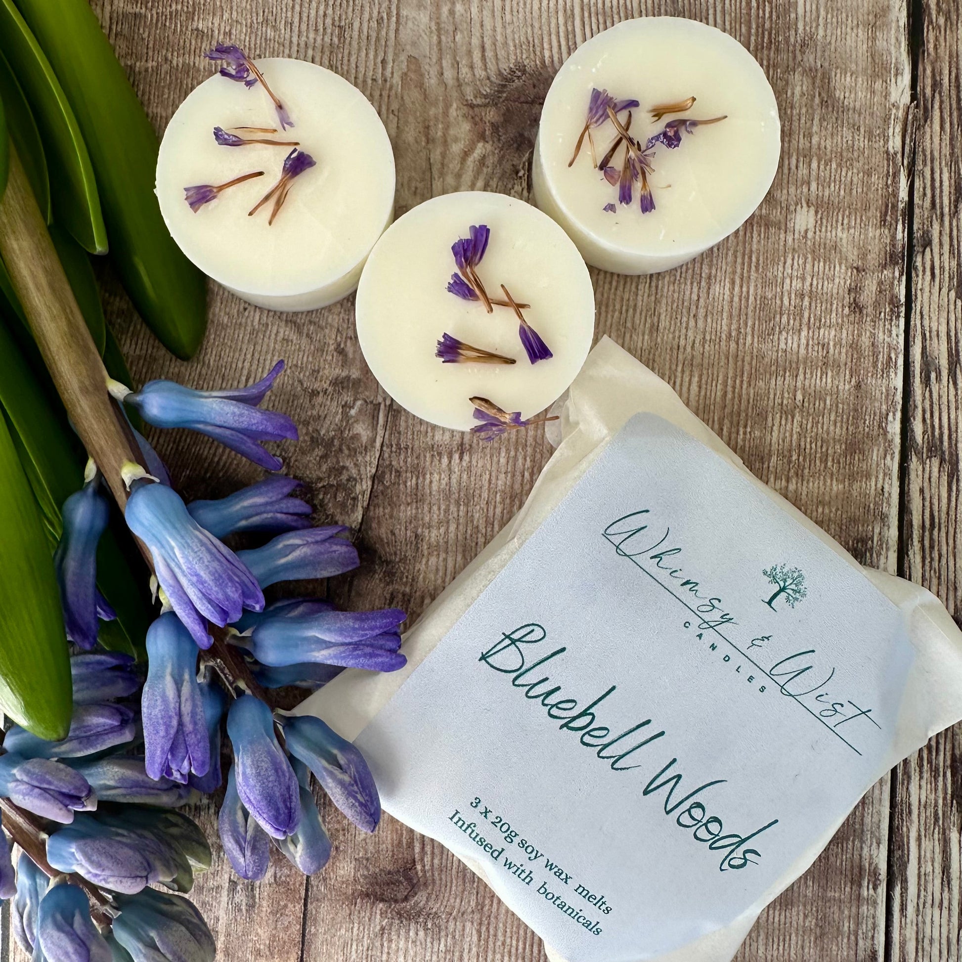 Bluebell Woods scented wax melts. Pack of 3, infused with blue cornflowers