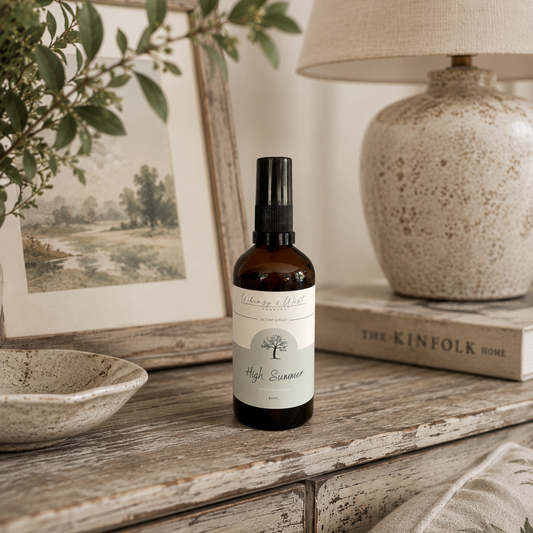 Summer scented room spray against a neutral styled home