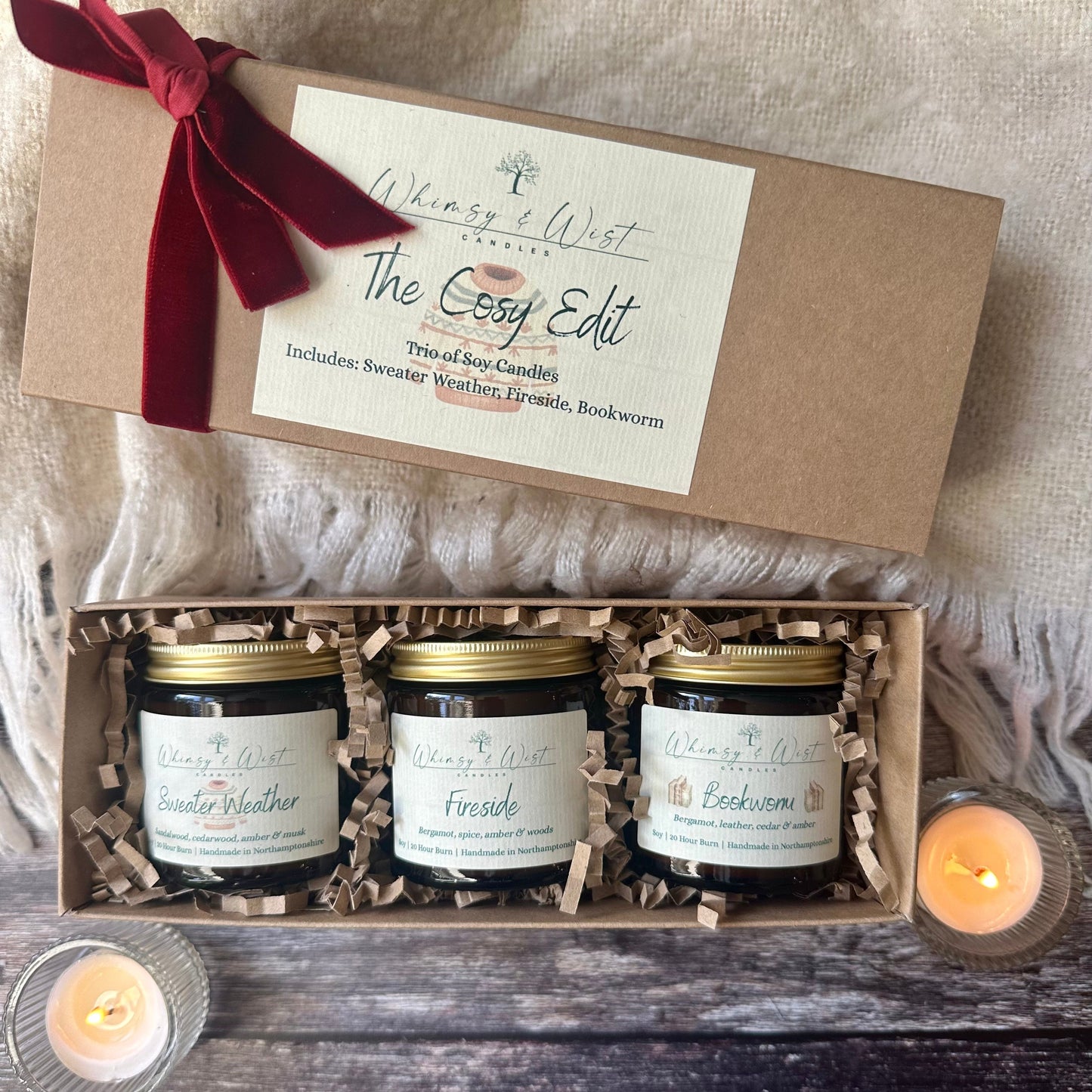 Set of 3 candles in cosy scents in a gift box