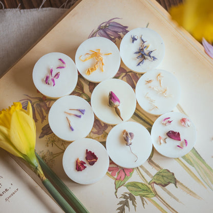 Hand-poured spring wax melts including lily, daffodil and peony scents